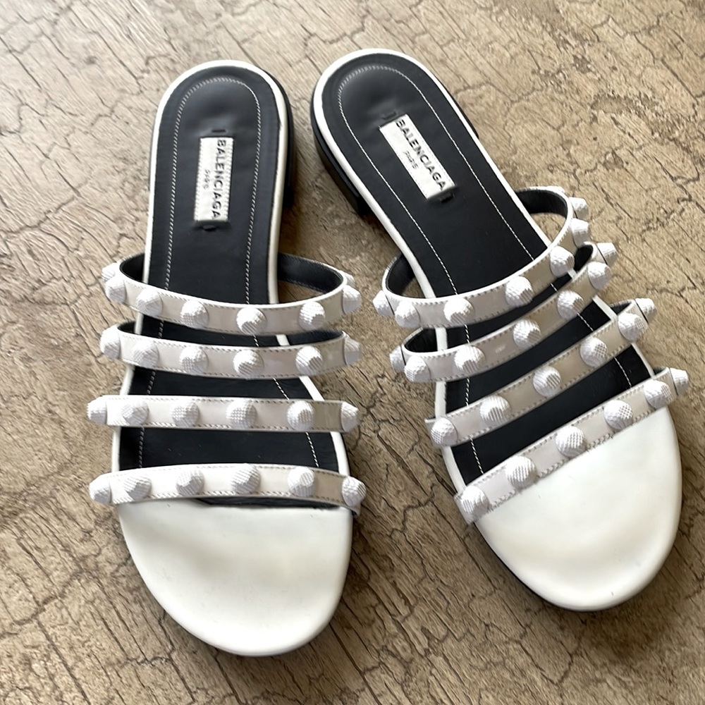 Balenciaga white patent leather flats